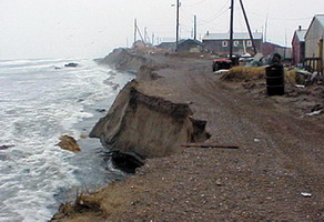 Shoreline in village of Shishmaref, Alaska before storm