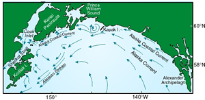 Map of currents in the Gulf of Alaska