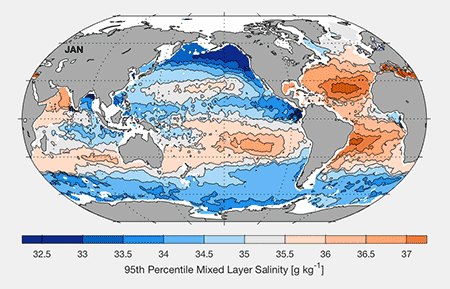 95th percentile mixed layer salinity map