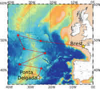 map of hydrophones and cruise tracks