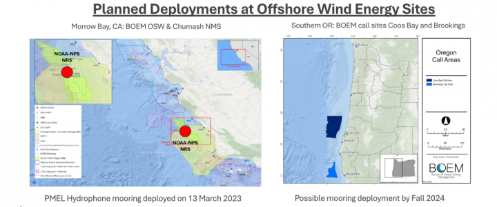 Two maps of planned deployment at offshore wind energy sites