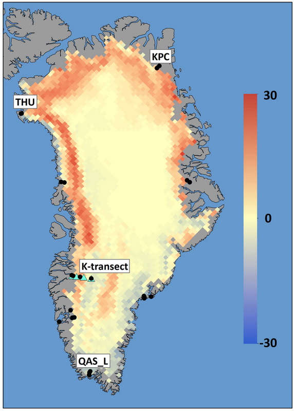 Time series of maximum summer melt extent
