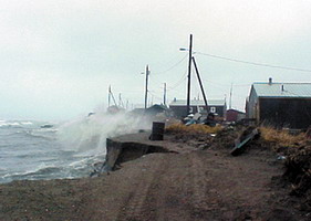 Shoreline in village of Shishmaref, Alaska after storm