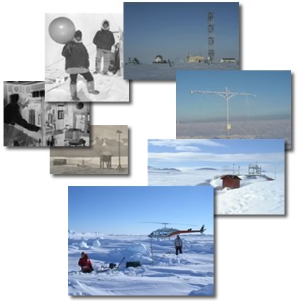 collage of photos from previous IPYs and measurement facilities today