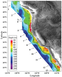 Depth of aragonite saturation horizon