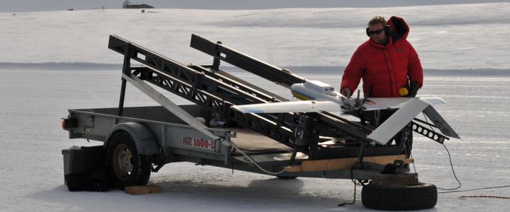 Preparing the Manta UAV for launch to monitor atmospheric soot in the Arctic