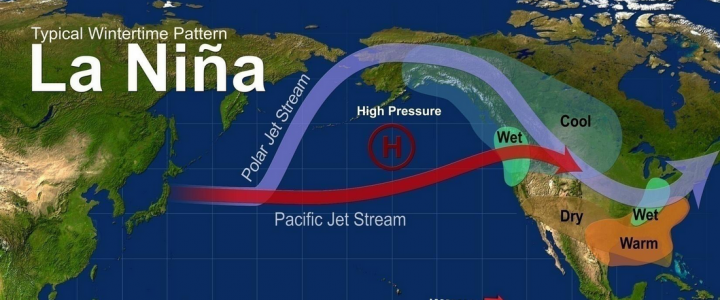 Winter pattern of La Nina across the Northern Pacific.