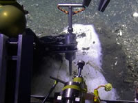 Sampling hydrates with newly developed tool on ROV Hercules.
