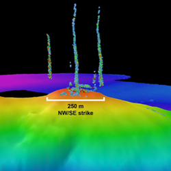 Gas bubbles in 3D view over the seafloor at Smith River