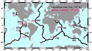 map of world heat flux along ridges, click for full size