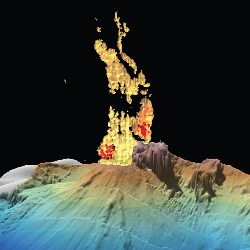 Sonar system's mapping of the gas bubbles from the eruption site.