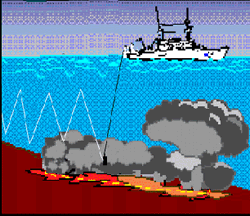 cartoon of ship sampling plume with CTD tows