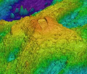 3D closeup of Axial volcano caldera