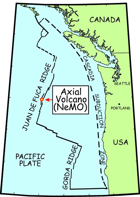 location map of Axial volcano in the northeast Pacific