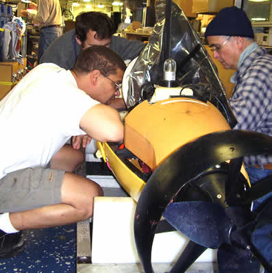 MBARI engineers working on AUV