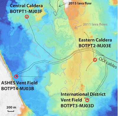 Map of instruments at Axial Seamount