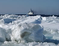 Photo of R/V Thompson from the ice in Bering Sea.