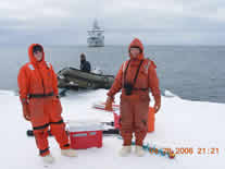 Image of Colleen and Peggy on an ice floe as ice coring team.