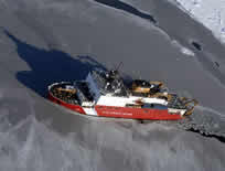 Helicopter view of USCGC Healy in ice, Bering Sea