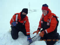 Dylan and Ned cutting ice core into 10cm pieces