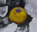 Mooring float surrounded by ice