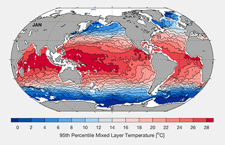 Map of monthly conservative temperature for 95th percentile depths