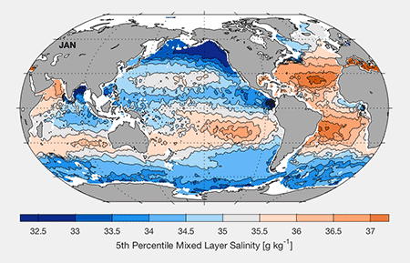5th percentile mixed layer salinity map
