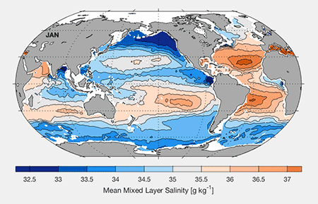 Mean mixed layer salinity map