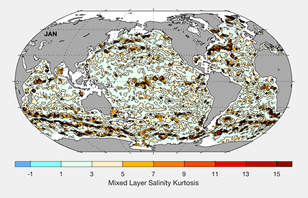 Mixed layer salinity kurtosis map