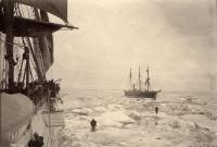 The U.S. Revenue Cutter Bear and an unidentified whaling ship contend with the sea ice in the Alaskan Arctic. Credit: New Bedford Whaling Museum Jarvis Collection.