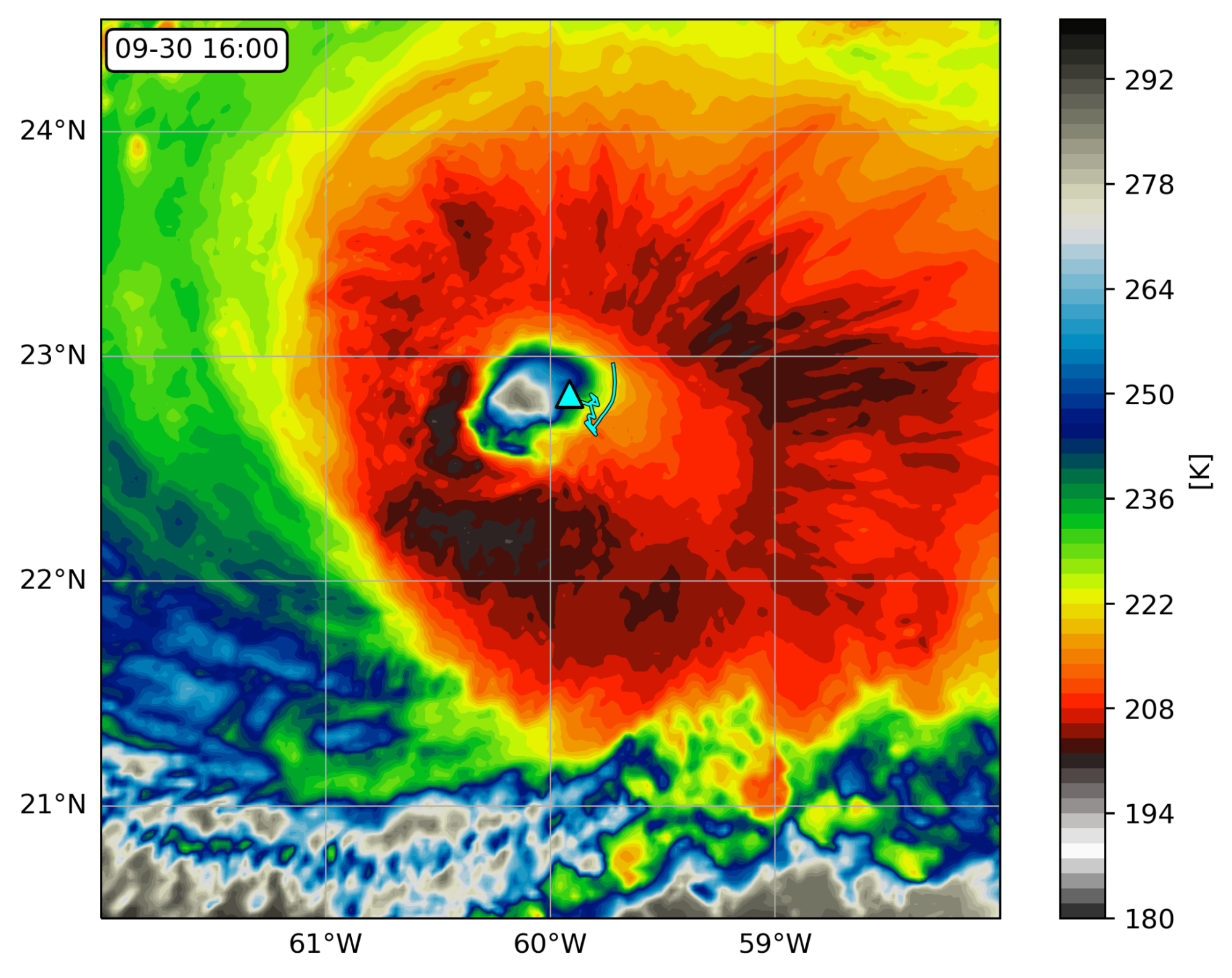 Saildrone 1045 location overlaid on an infrared image