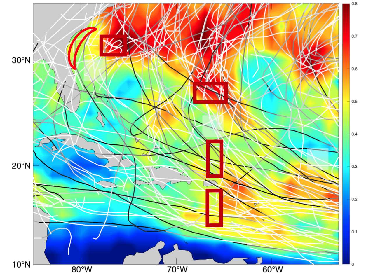 Hurricane and tropical storm tracks and regions saildrone will take measurements in the Atlantic