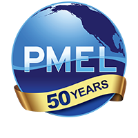 PMEL 50th anniversary logo with golden ribbon