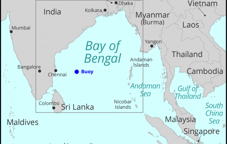 Map of Bay of Bengal region marking buoy location