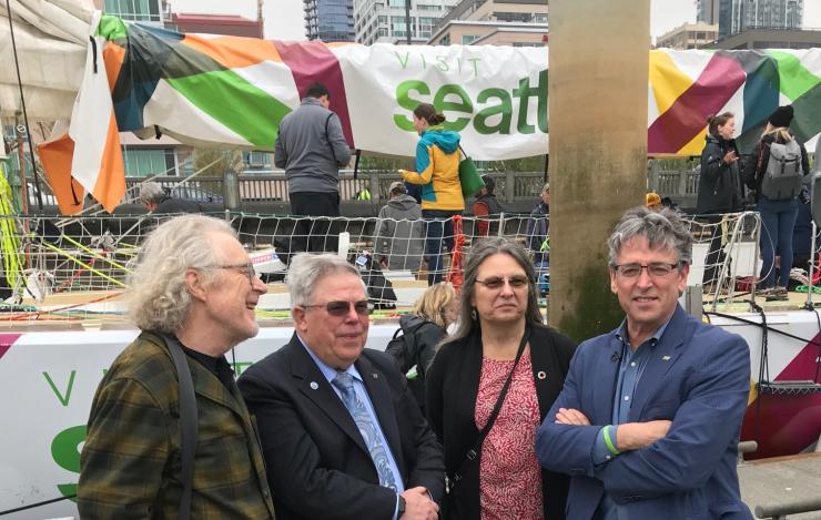 PMEL and UW researchers with Port of Seattle Commissioner Fred Felleman in front of the Visit Seattle racing yacht..jpeg