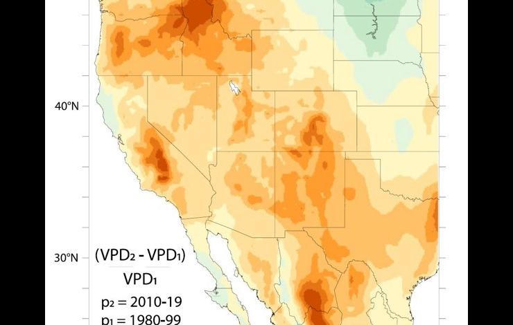 Red blobs over a map of the Western US highlighting the change