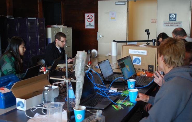 Photo of teams examining sensors after Phase 3 trials