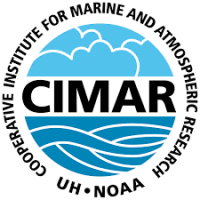 Circular logo with the letters CIMAR in the middle with blue clouds above and darker blue waves below. Text around the logo states UH NOAA Cooperative Institute for Marine and Atmospheric Research 
