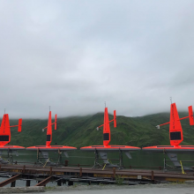 Four saildrones ready for deployment in Dutch Harbor, Alaska. 