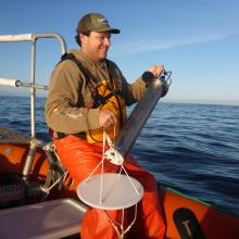 Joe Haxel ready to deploy the drifting hydrophone