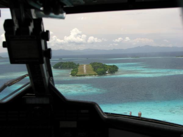 Landing at Gizo on grass airstrip