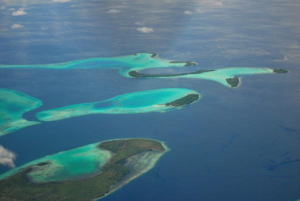 Aerial view of several of the thousands of Solomon Islands